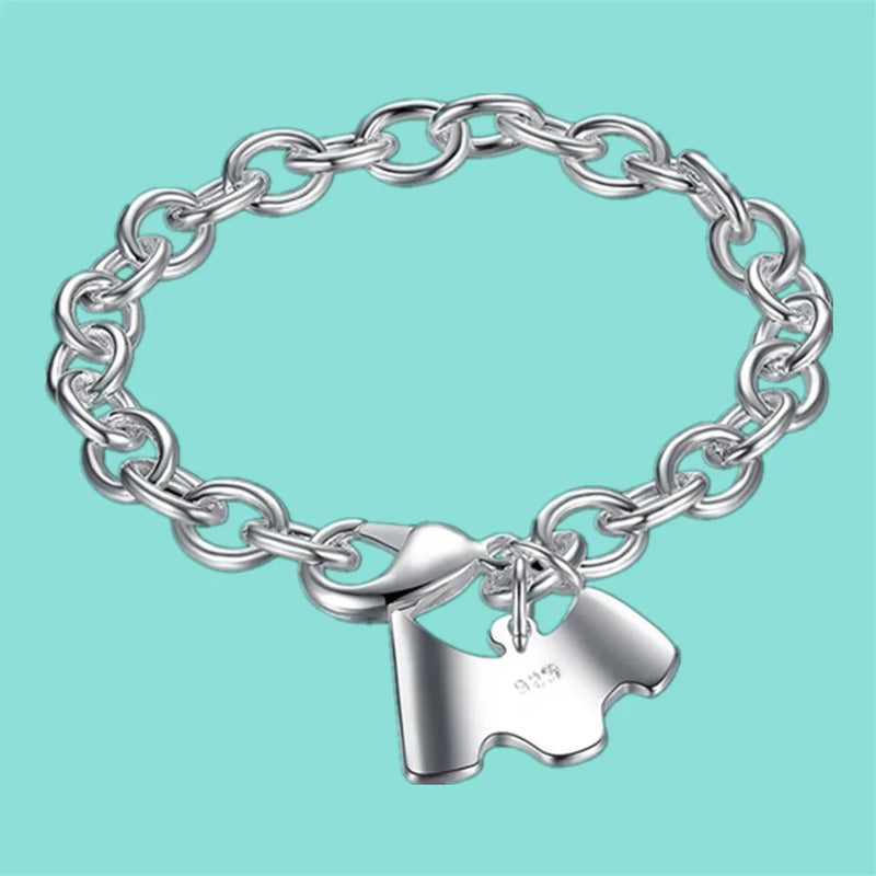 925 Silver Dog Tag Charm Bracelet Lobster Clasp