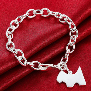 925 Silver Dog Tag Charm Bracelet Lobster Clasp