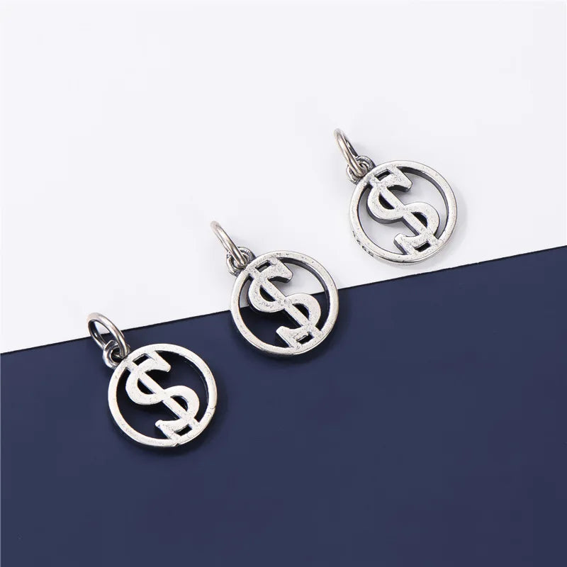 925 Silver Dollar Symbol Circle Charm Money Pendant DIY Jewelry Making
