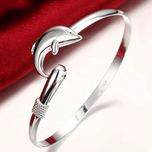 925 Silver Dolphin Bangle Bracelet Wedding Engagement Charm Party