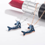 925 Silver Dolphin Necklace with Full Diamond for Women