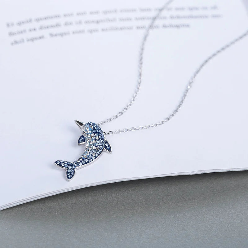 925 Silver Dolphin Necklace with Full Diamond for Women