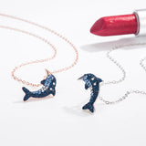 925 Silver Dolphin Necklace with Full Diamond for Women