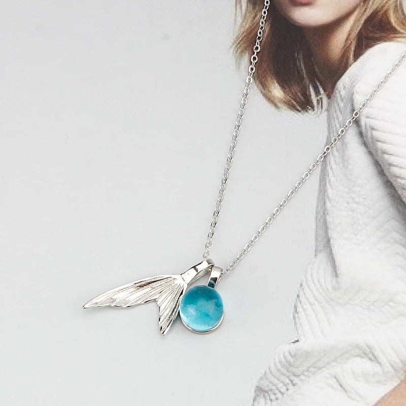 925 Silver Dolphin Tail Pendant Romantic Sea Stone Necklace
