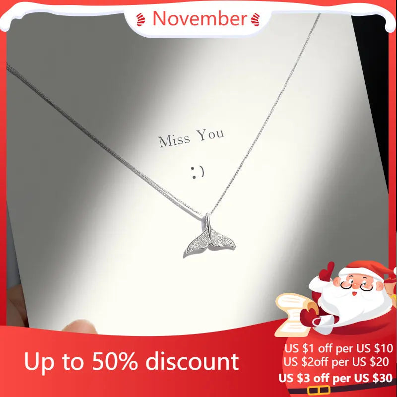 925 Silver Dolphin Tail Necklace Women Fine Jewelry Accessories