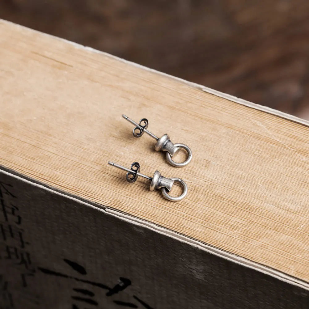 925 Silver Door Knocker Stud Earrings Punk Wedding Jewelry for Women