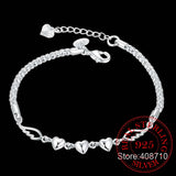 925 Silver Double Angel Wings Heart Charm Bracelets Women