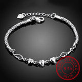 925 Silver Double Angel Wings Bracelet Crystal Charm for Women