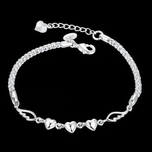 925 Silver Angel Wings Heart Charm Bracelets For Women