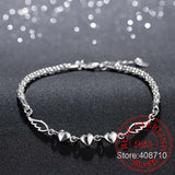 925 Silver Double Angel Wings Heart Charm Bracelets Women