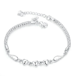925 Silver Angel Wings Heart Charm Bracelets For Women