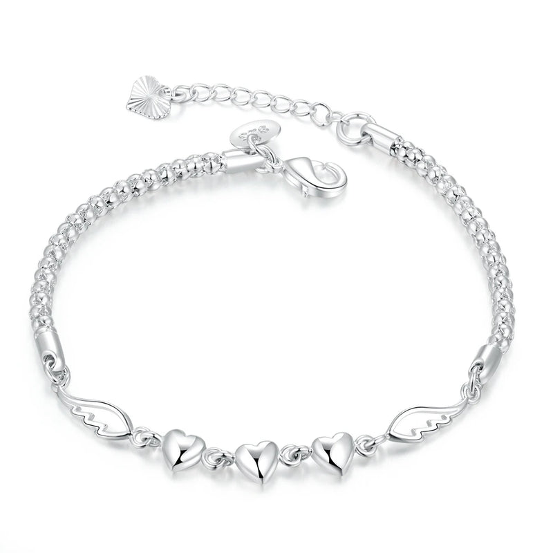 925 Silver Angel Wings Heart Charm Bracelets For Women
