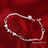 925 Silver Double Angel Wings Heart Charm Bracelets Women