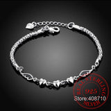 925 Silver Double Angel Wings Heart Charm Bracelets Women