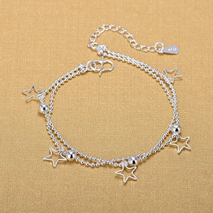 925 Silver Double Beads Chain Bracelet 925 Star Bracelet Fine Bracelet