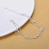 925 Silver Double Beads Chain Bracelet 925 Star Bracelet Fine Bracelet