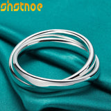 925 Silver Double Circle Bangle Bracelet Man Women Engagement Wedding
