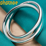 925 Silver Double Circle Bangle Bracelet Man Women Engagement Wedding
