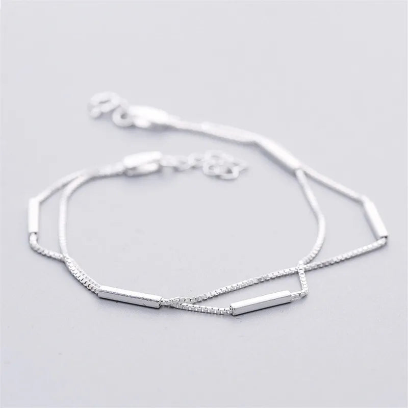 925 Sterling Silver Double Box Chain Charm Bracelet for Women