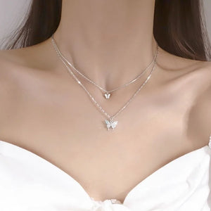 925 Silver Double Butterfly Necklaces & Pendants High Chain