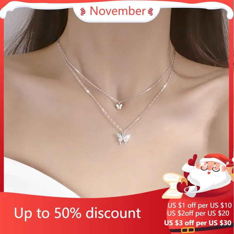 925 Silver Double Butterfly Necklaces Pendant High Sterling-silver-jewelry