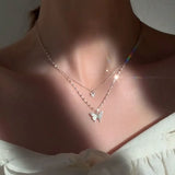 925 Silver Double Butterfly Necklaces & Pendants High Chain