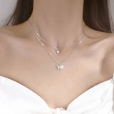 925 Silver Double Butterfly Necklaces & Pendants High Chain