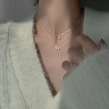 925 Silver Double Butterfly Necklaces & Pendants High Chain