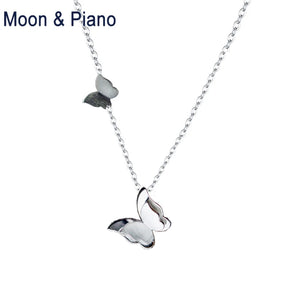 925 Silver Double Butterfly Necklace Romantic Women Fine Jewelry