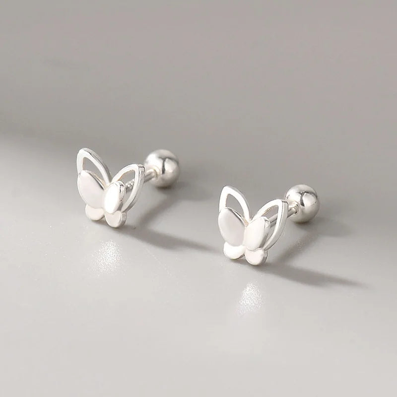925 Silver Double Butterfly Stud Earrings Animal Earring Girl Piercing Jewelry
