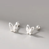 925 Silver Double Butterfly Stud Earrings Animal Earring Girl Piercing Jewelry