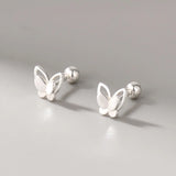 925 Silver Double Butterfly Stud Earrings Animal Earring Girl Piercing Jewelry