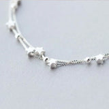 925 Silver Double Chain Anklets Star Beads Pendant Women Foot Chains