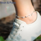925 Silver Double Chain Anklets Star Beads Pendant Women Foot Chains