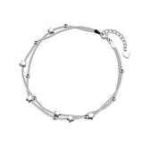 925 Silver Double Chain Anklets Star Beads Pendant Women Foot Chains