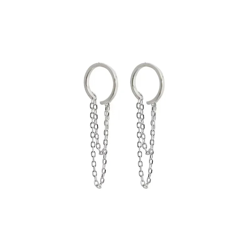 925 Silver Tassel Ear Cuff, Dainty Hoop Earring, Punk Dangle Gift