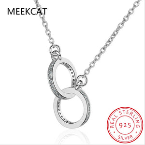 925 Silver Double Circle CZ Zirconia Necklace, Women's Gift