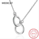 925 Silver Double Circle CZ Zirconia Necklace, Women's Gift