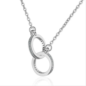 925 Silver Double Circle CZ Zirconia Necklace, Women's Gift