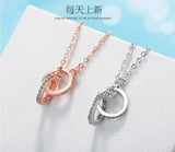 925 Silver Double Circle CZ Zirconia Necklace, Women's Gift