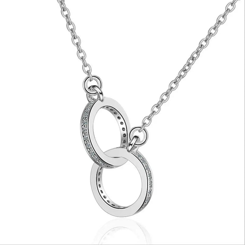 925 Silver Double Circle CZ Zirconia Necklace, Women's Gift