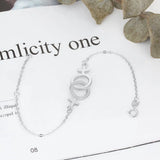 925 Sterling Silver Double Circle Interlock Clavicle Bracelet