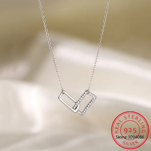 925 Silver Interlock Pendant Necklace Double Ring Collarbone Chain
