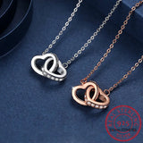 925 Silver Interlock Pendant Necklace Double Ring Collarbone Chain