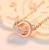 925 Silver Interlock Pendant Necklace Double Ring Collarbone Chain