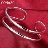 925 Silver Double Circle Line Bangle Bracelet Wedding Party Jewelry