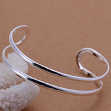 925 Silver Double Circle Line Bangle Bracelet Wedding Party Jewelry