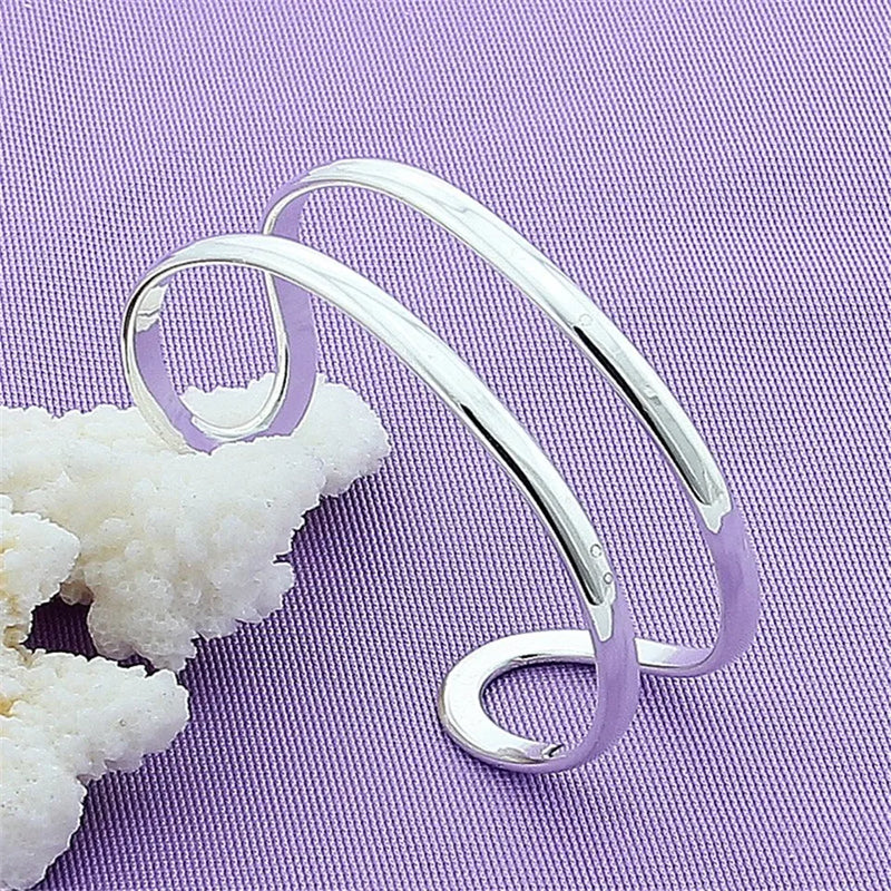 925 Silver Double Circle Line Bangle Bracelet Wedding Jewelry Gift