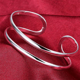 925 Silver Double Circle Bangle Bracelet Wedding Engagement Charm