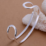 925 Silver Double Circle Line Bangle Bracelet Wedding Party Jewelry